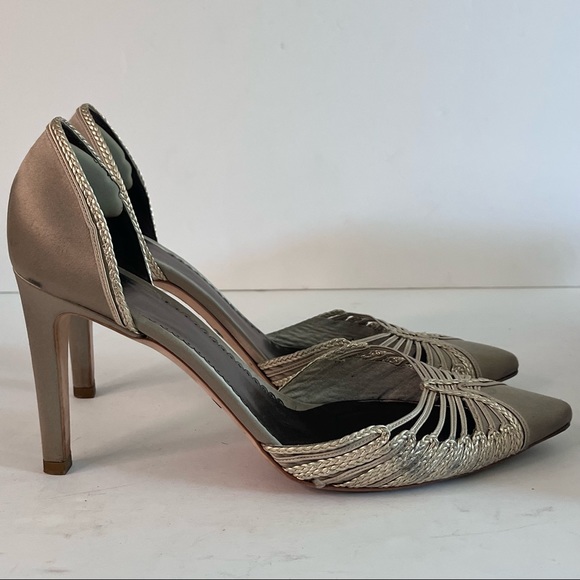 Giorgio Armani Metallic Embroidered Satin Heels - Picture 6 of 12